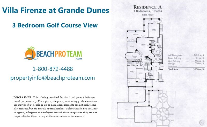 Grande Dunes - Villa Firenze Floor Plan A - 3 Bedroom Golf Course View